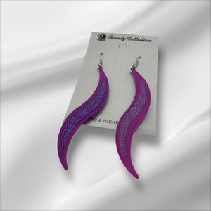 Vintage Purple Tone Glitter Drop Earrings Stylish Chic Fashion Elegant Shiny VTG